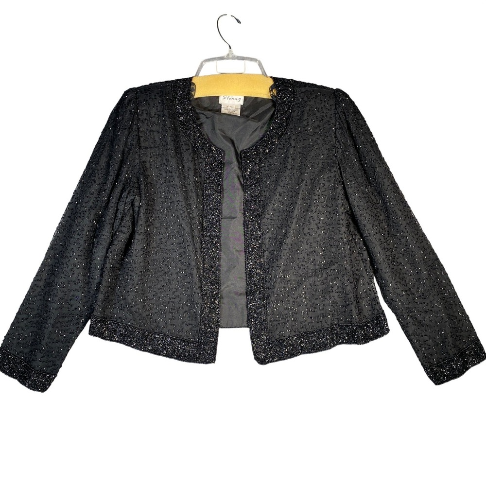 Vintage Stenay Black Beaded Embellished Jacket Blazer Evening Party Women's Sz L